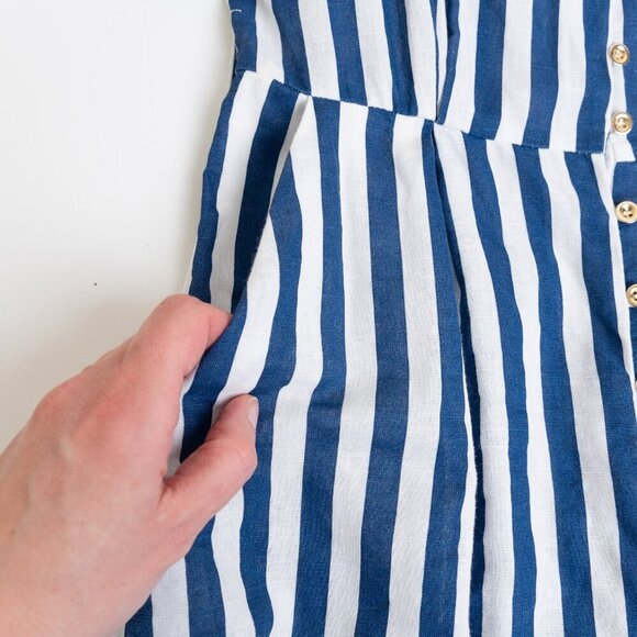 ✨ ZARA Striped Linen Blend Midi Shirt Dress White Blue Button Front - Picture 7 of 13
